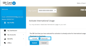 Disable or Enable International Usage on SBI Credit Card