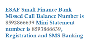 ESAF Small Finance Bank Missed Call Balance Number 8592866639