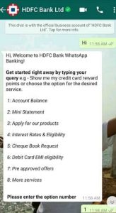 HDFC Bank Whatsapp Banking