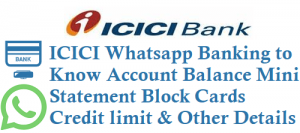 ICICI Whatsapp Banking 9324953001 to know Account Balance Mini Statement Block Cards