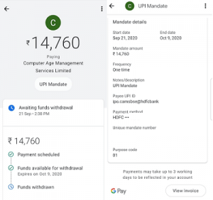Google Pay upi mandate details of IPO