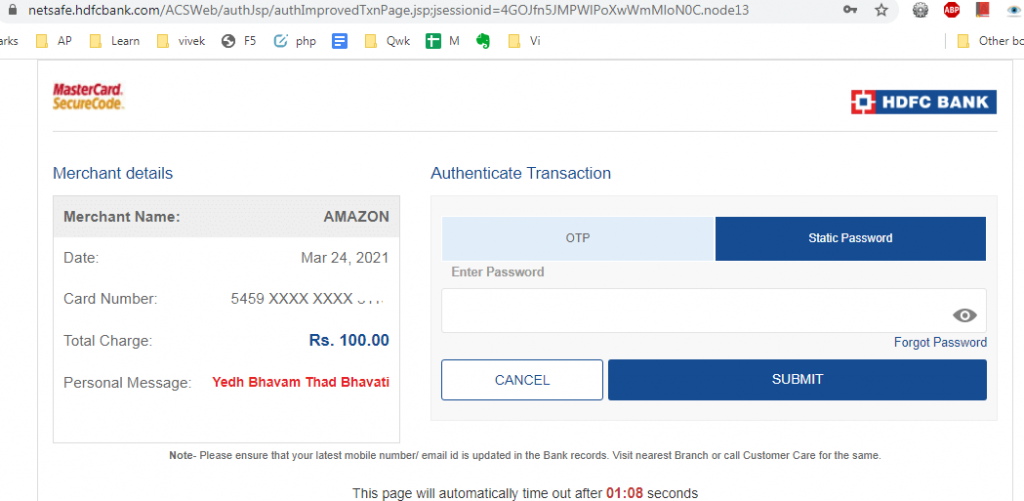 How to Keep a Static Password on HDFC Credit Card or Debit Card to use