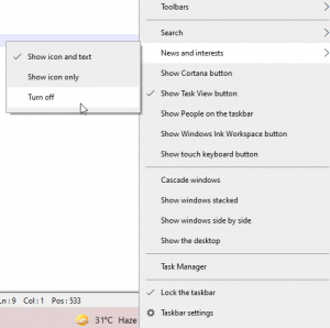 How to enable or disable news and interests on taskbar in windows 10