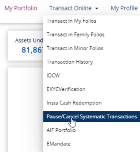 Cancel Pause SIP in KFintech