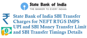 SBI Transfer Charges for NEFT RTGS IMPS UPI SBI Money Transfer Limit Transfer Timings Details