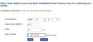 Axis card static password registration