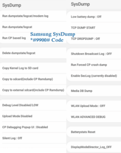 Samsung sysmode secret code *#9900#