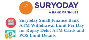Suryoday Small Finance Bank ATM Withdrawal Limit Per Day for Rupay Debit ATM Cards and POS Limit Details